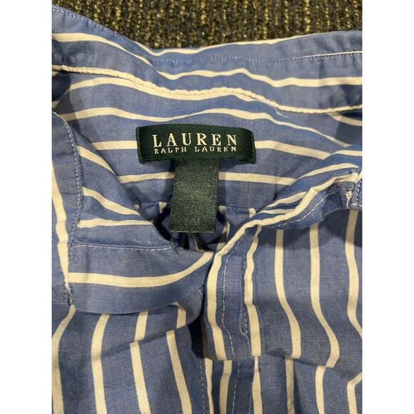 Lauren Ralph Lauren M Blue White Striped broad cloth blue embroidered button up - Picture 4 of 6
